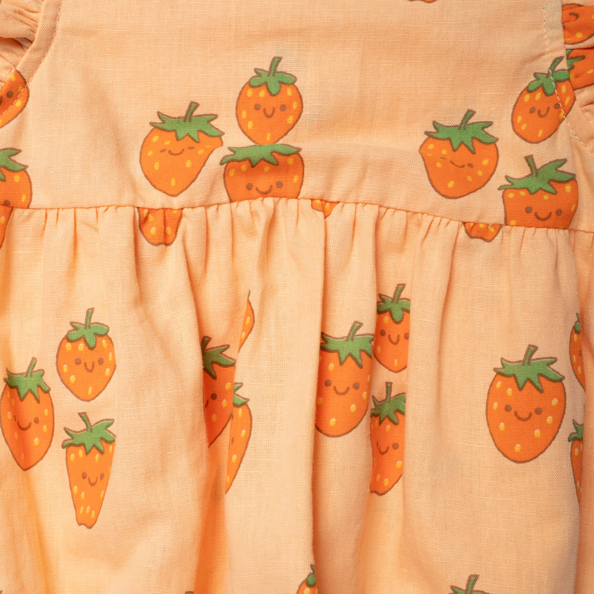 Linen Strawberry Ruffle Baby Romper