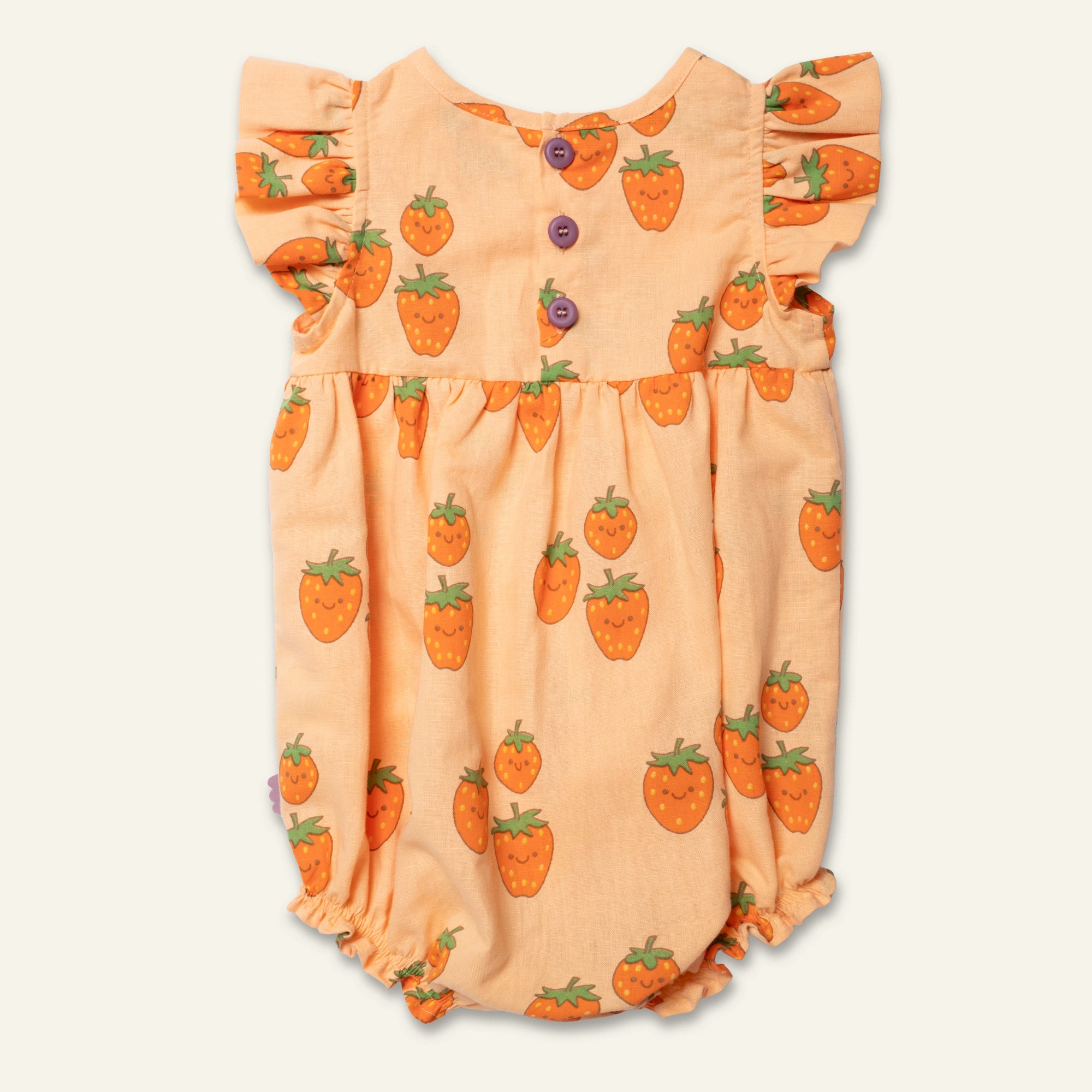 Linen Strawberry Ruffle Baby Romper