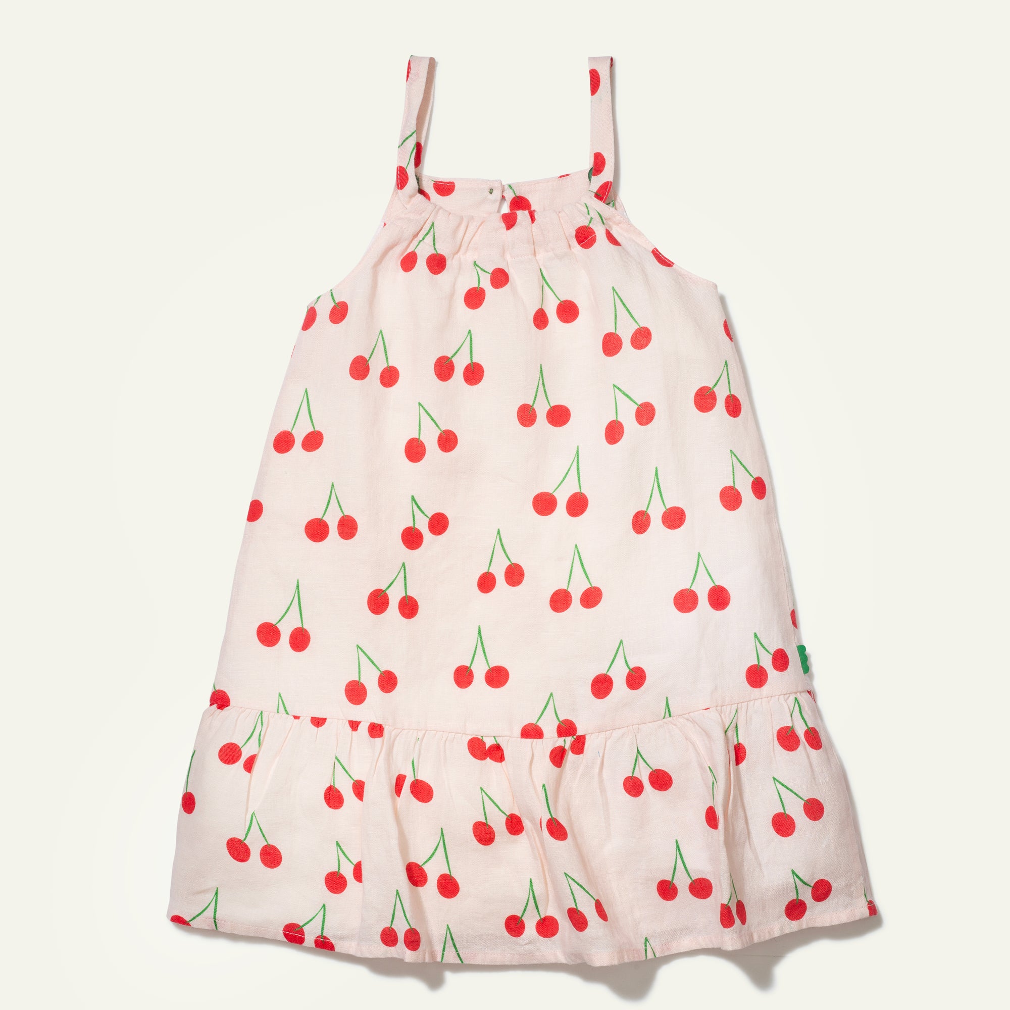 Linen Cherry Strappy Kid Dress, 04Y / Pinkesque