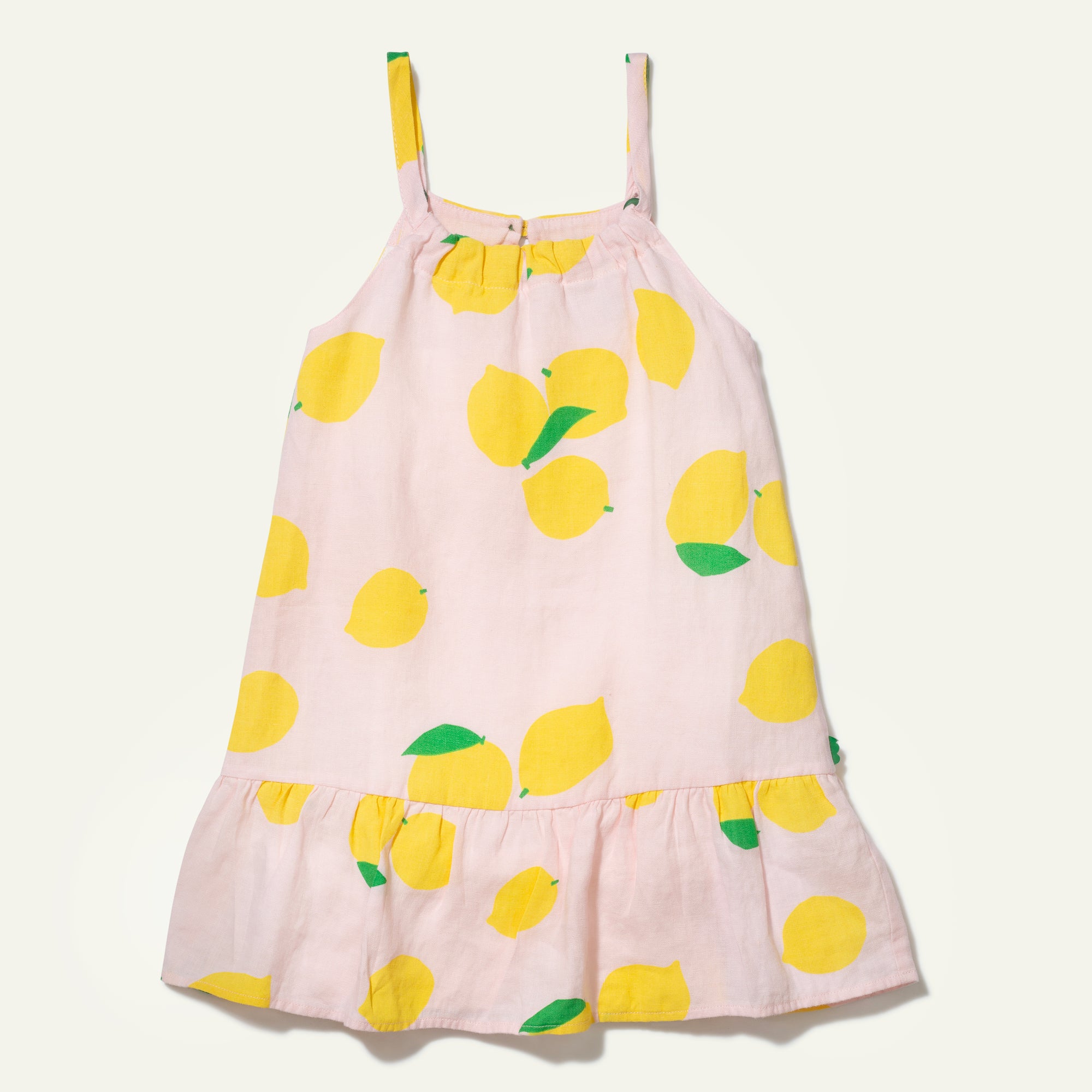 Linen Lemon Strappy Kid Dress, 02Y / Pinkesque