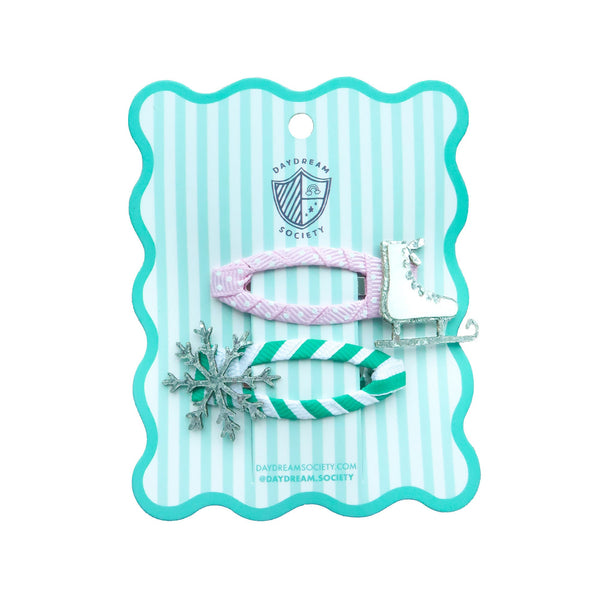 Ice Skate and Snowflake Winter Hair Clip Set