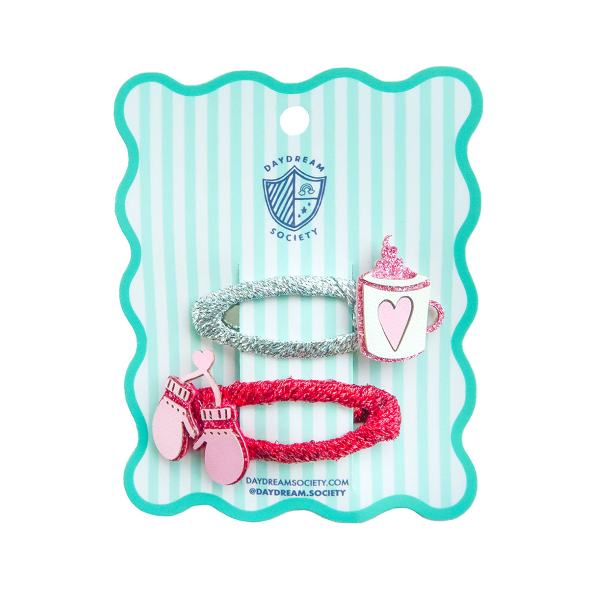 Mittens and Hot Cocoa Winter Hair Clip Set