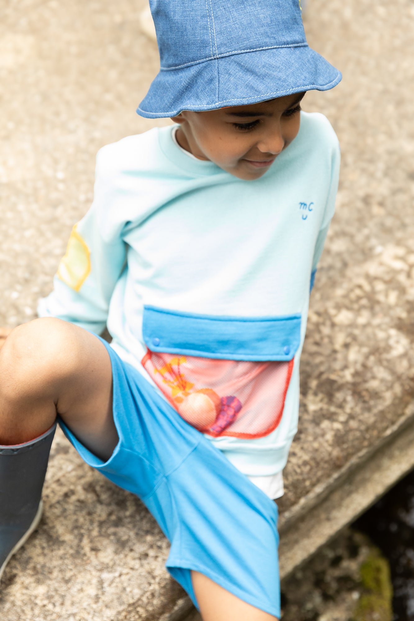 Recycled Cotton Blue Pocket Kid Sweatshirt