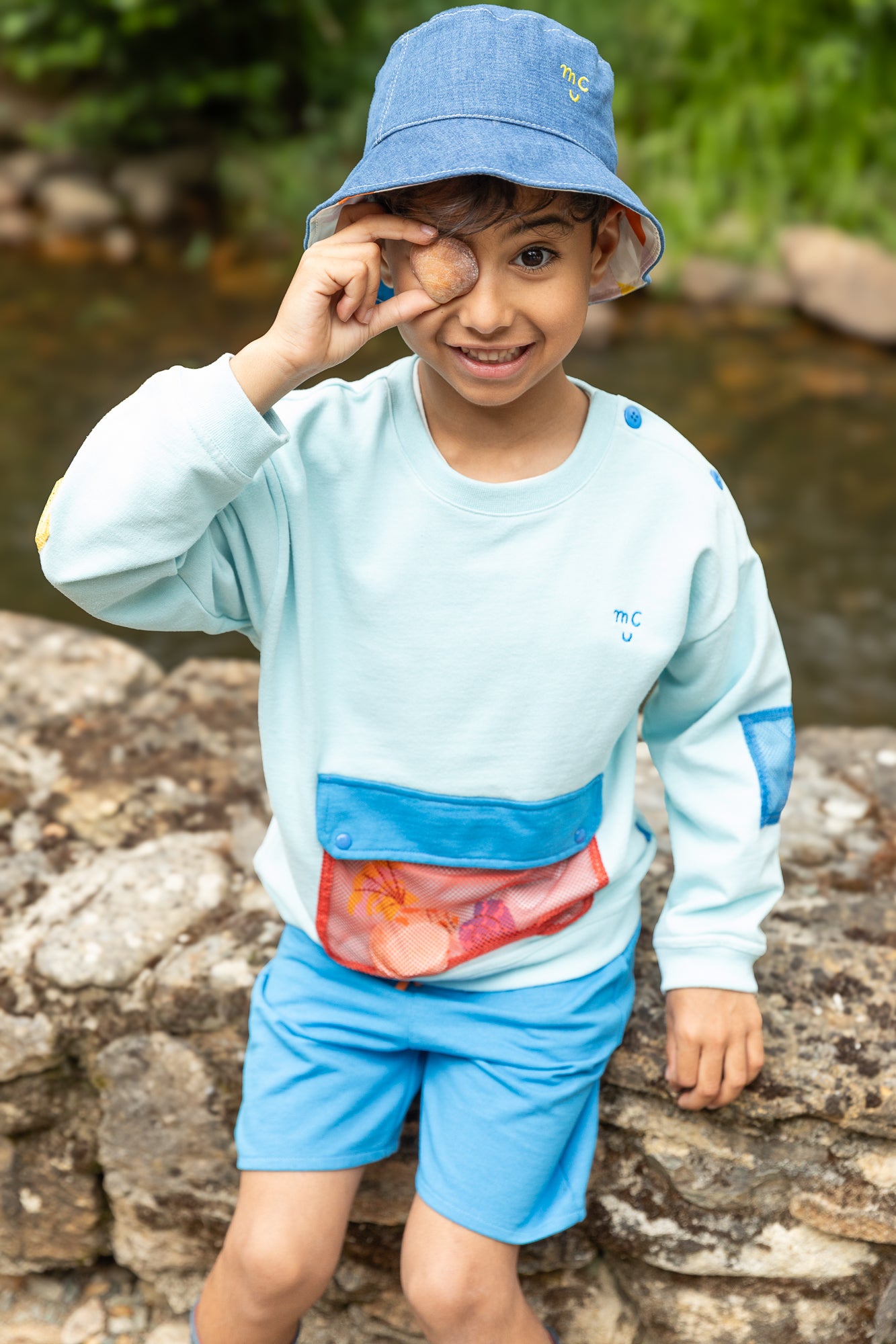 Recycled Cotton Blue Pocket Kid Sweatshirt