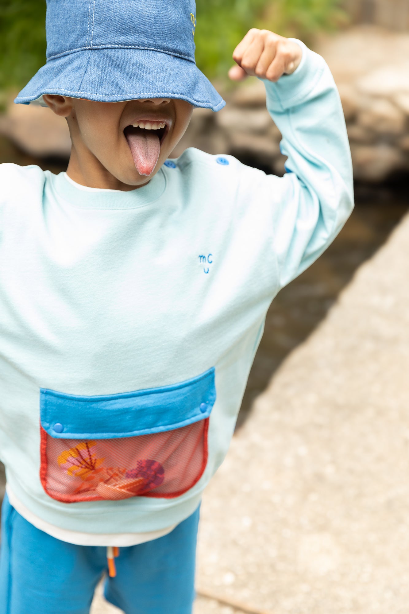 Recycled Cotton Blue Pocket Kid Sweatshirt