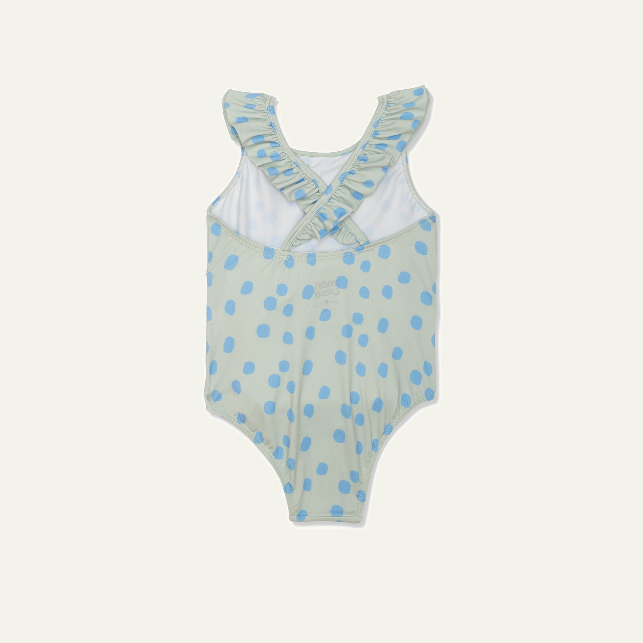 Recycled Polyester Sea Foam Dotted Ruffle Kid Swimsuit