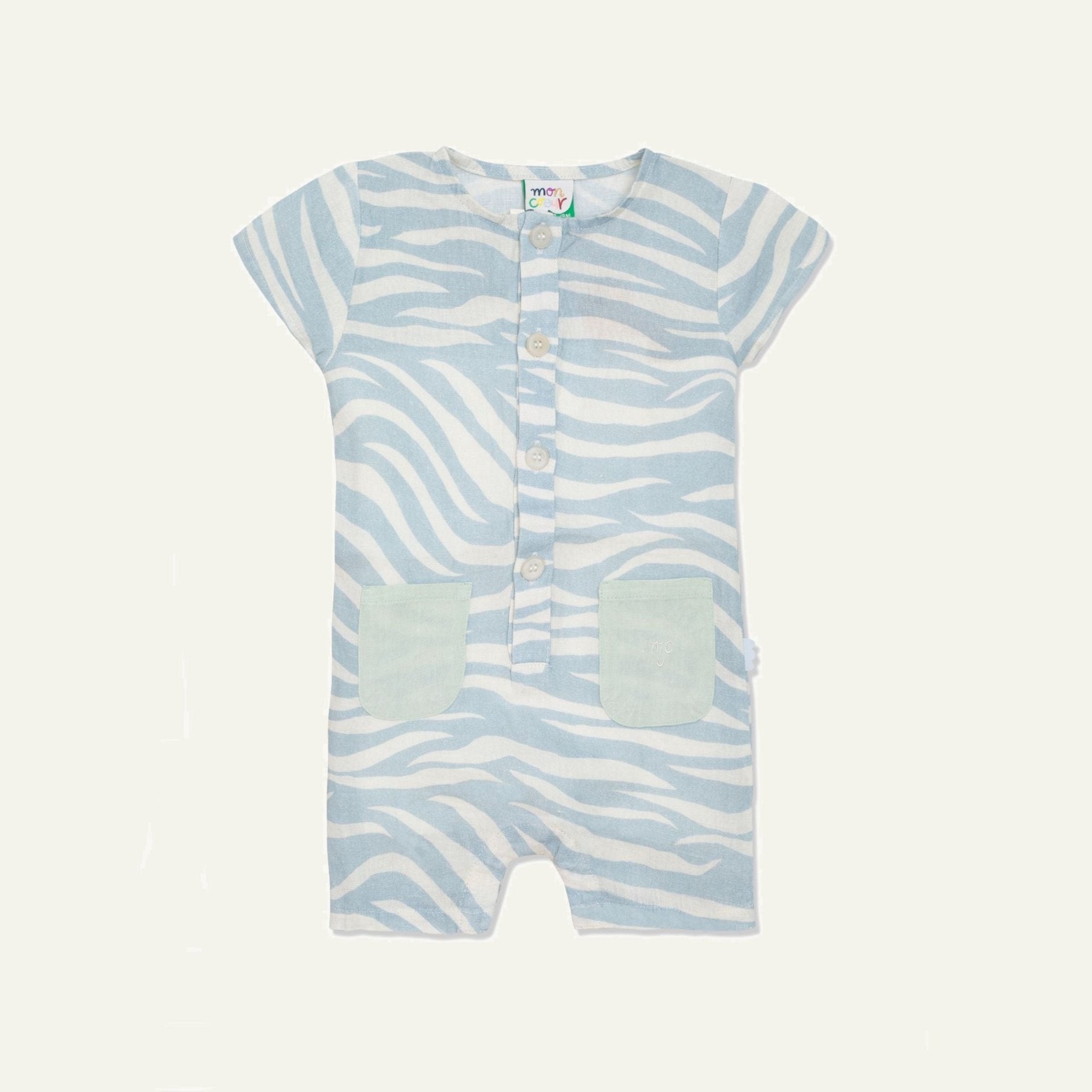 Linen Blue Zebra Baby Romper