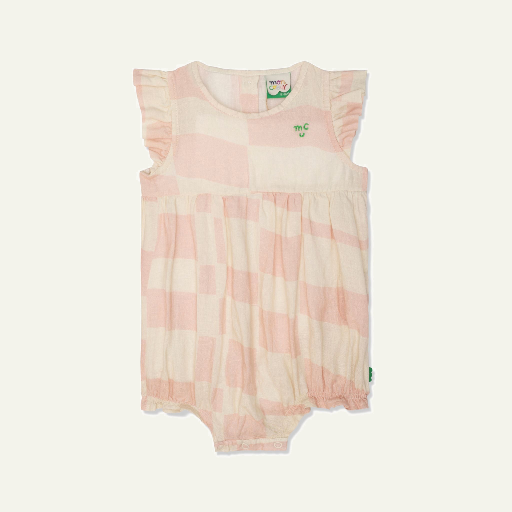 Checkered Linen Baby Girl Romper