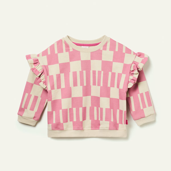 Pink Block Ruffled Sweatshirt