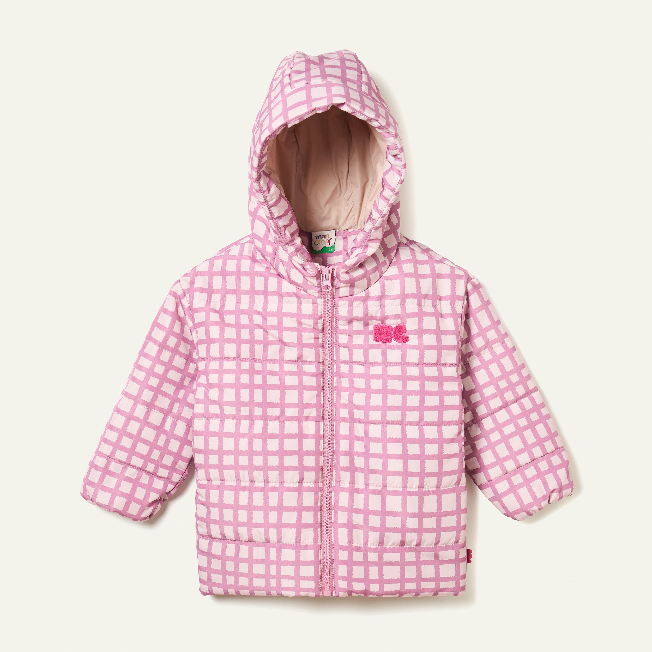 Recycled Polyester Pink Grid Lightweight Puffer