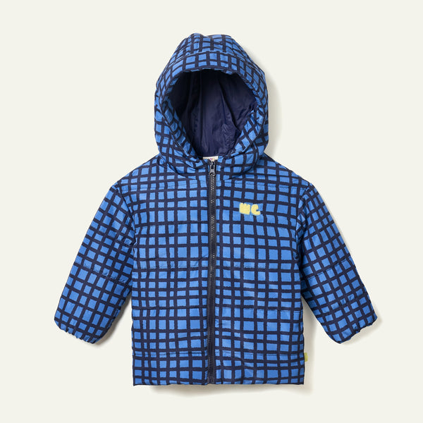 Recycled Nylon Blue Grid  Puffer