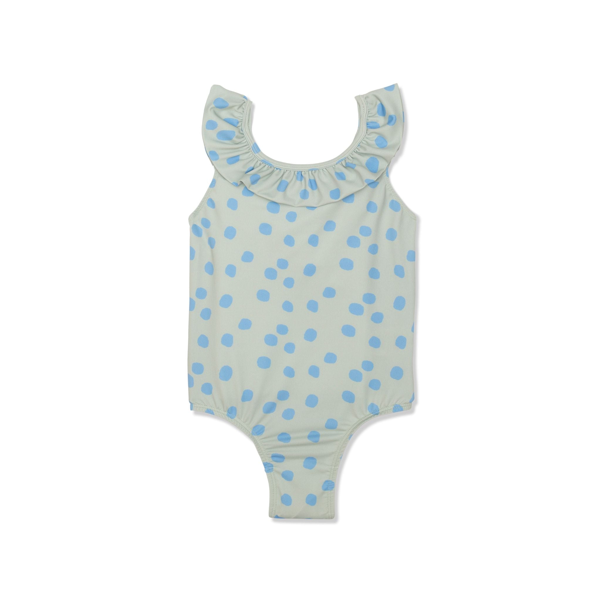 Recycled Polyester Sea Foam Dotted Ruffle Kid Swimsuit