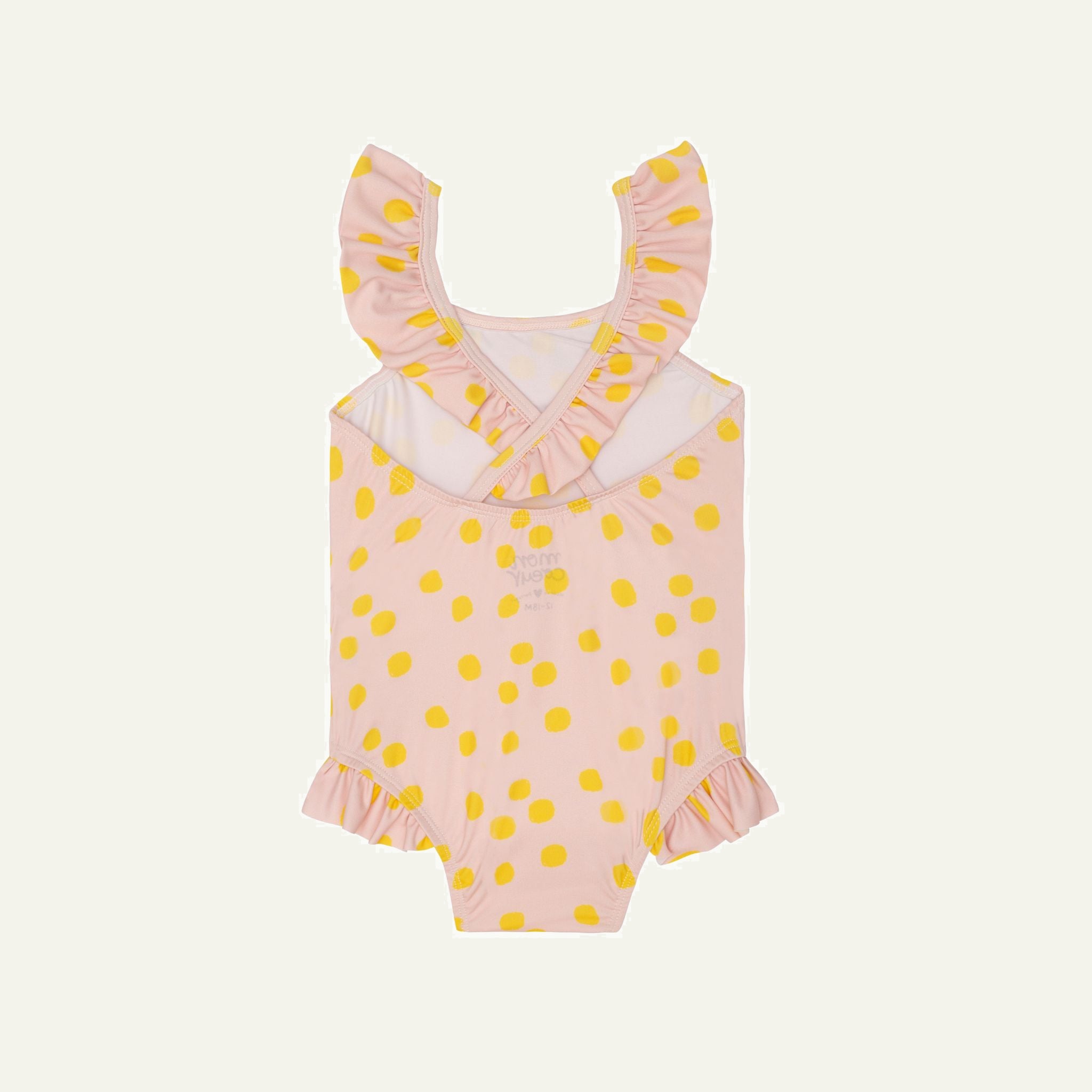 Recycled Polyester Pink Dotted Ruffle Baby Swimsuit