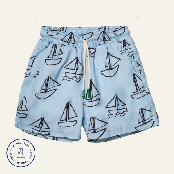 UPF 50+ Recycled Fishing Net Sailboats Baby Swim Trunk