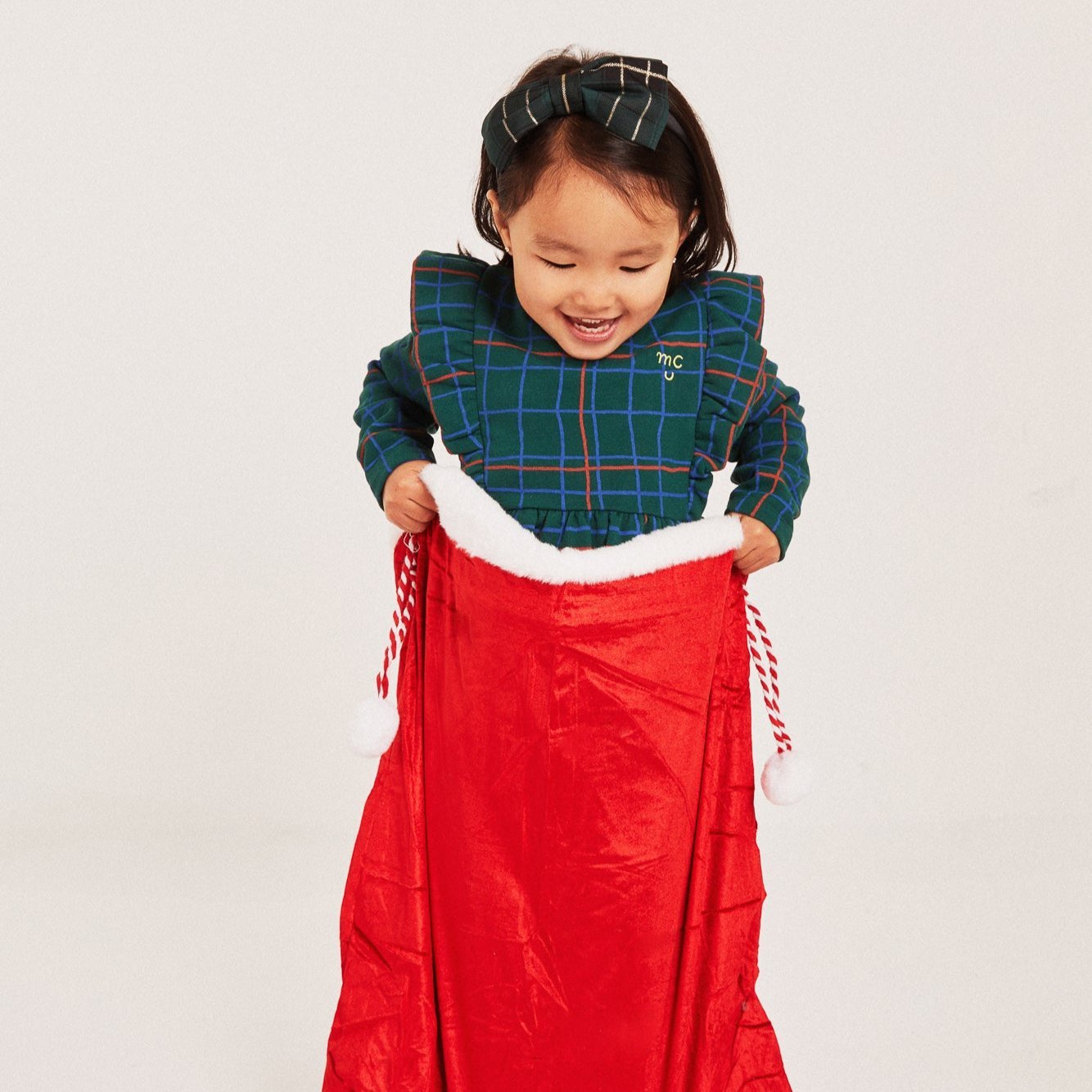 Recycled Cotton Grid Baby Ruffle Dress