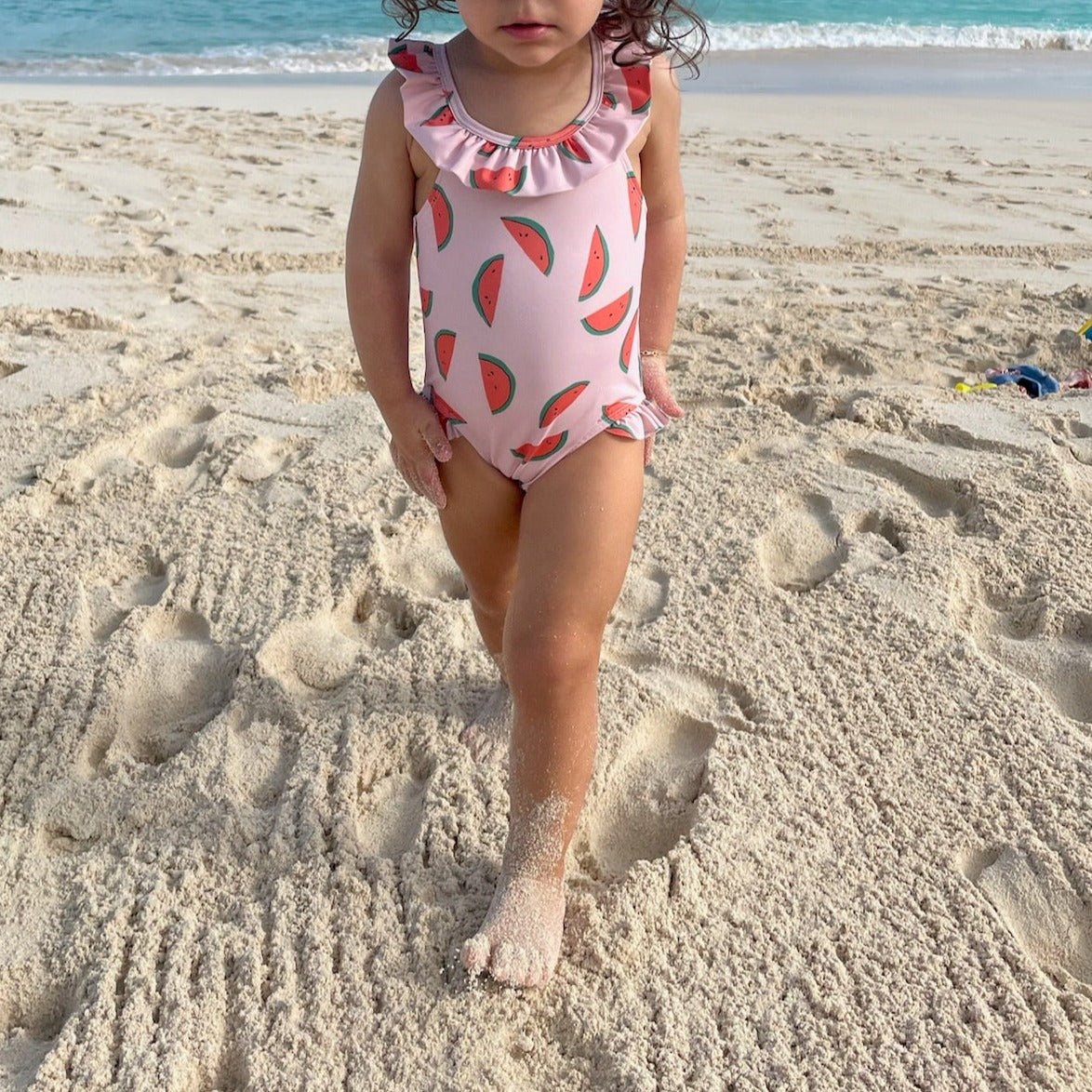 Recycled Polyester Watermelon Slices Ruffle Baby Swimsuit