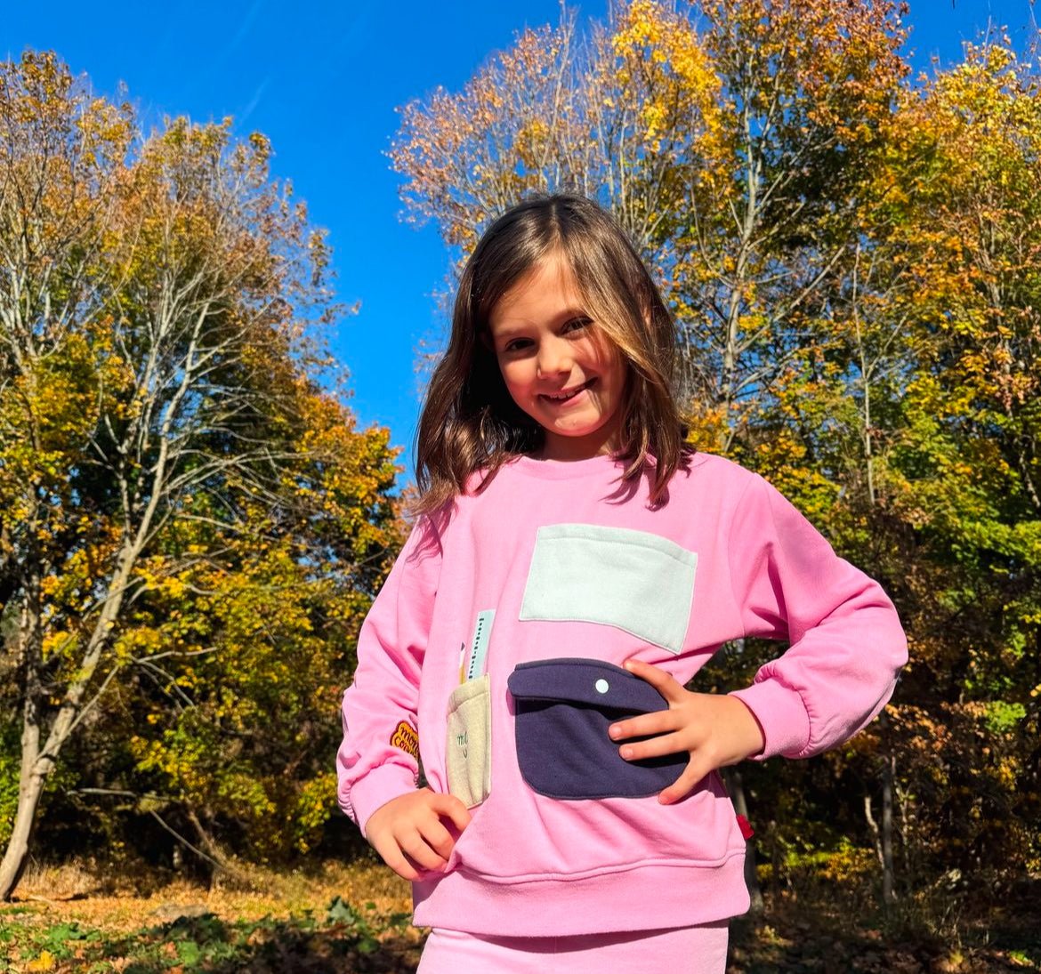 Recycled Cotton Pockets Kid Pink Sweatshirt