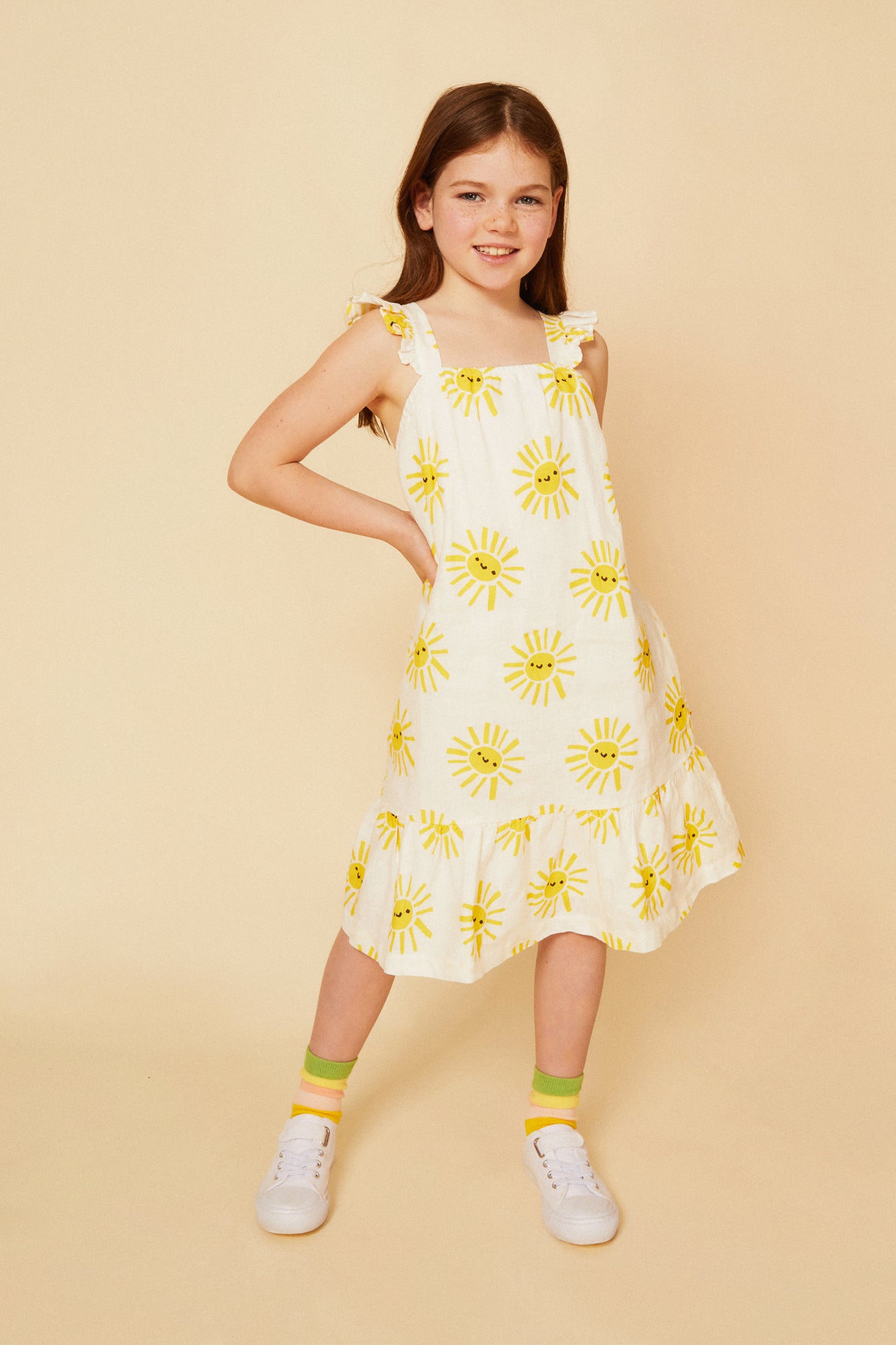 Linen Sun Kid Ruffle Dress