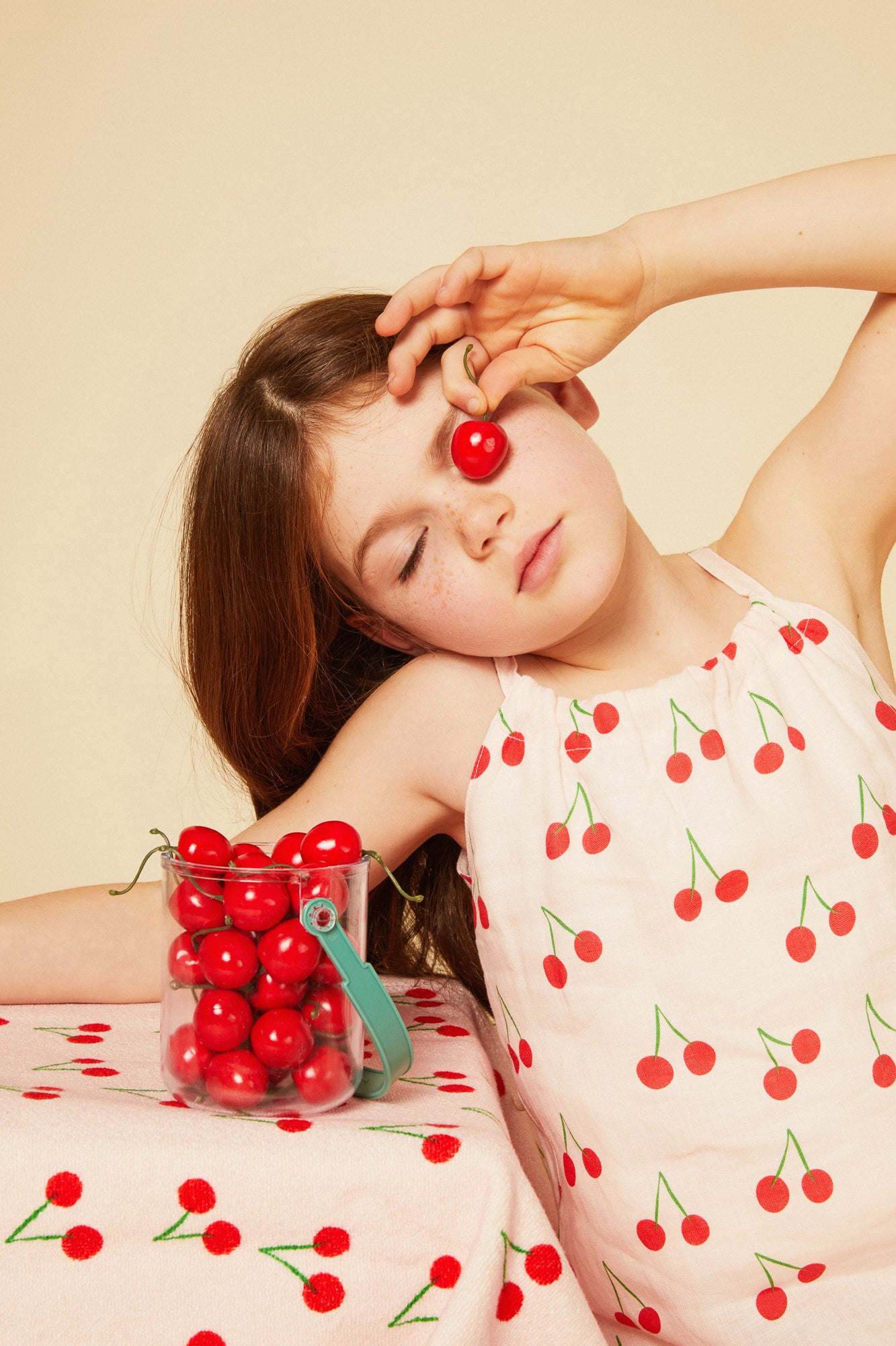 Linen Cherry Strappy Kid Dress