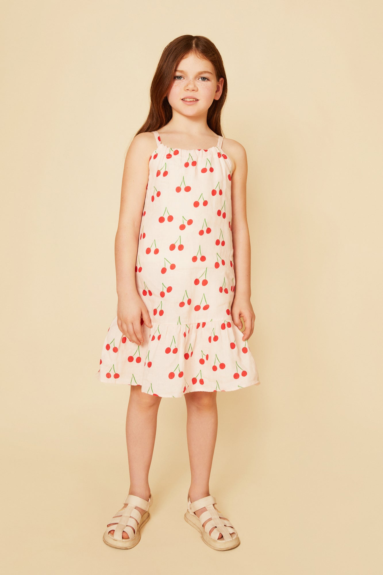 Linen Cherry Strappy Kid Dress