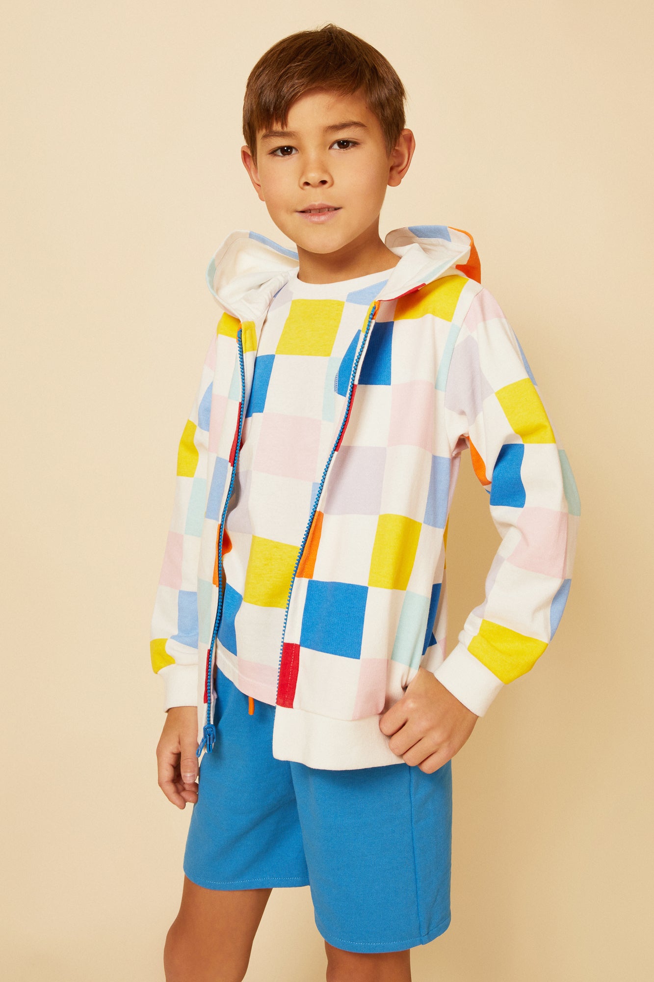 Recycled Cotton Checkered Kid Hoodie