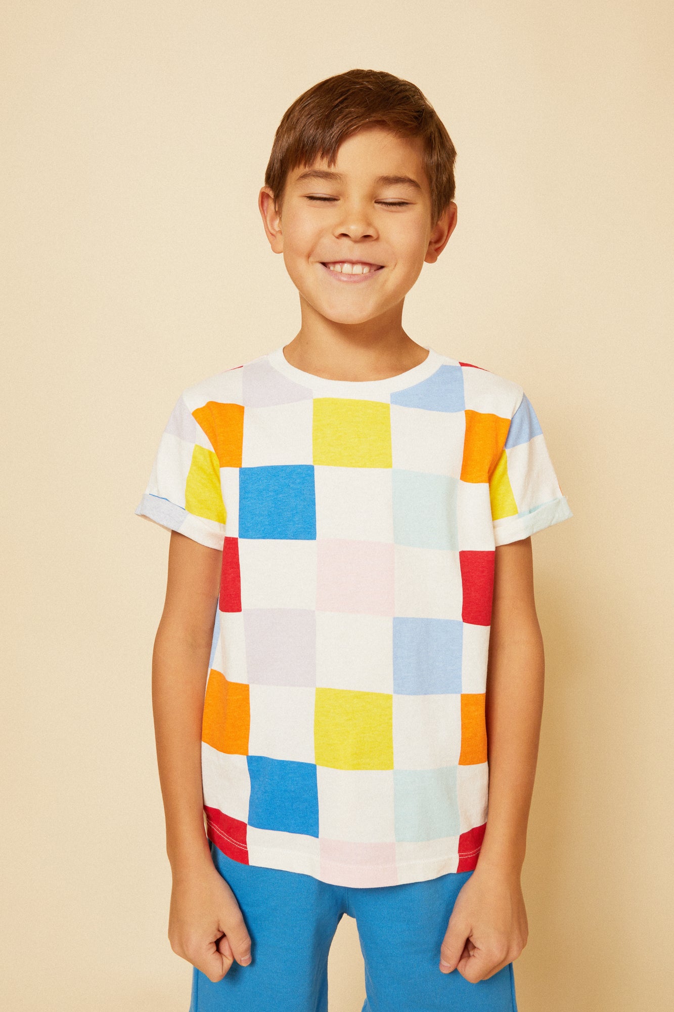 Recycled Cotton Checkered Kid T-Shirt