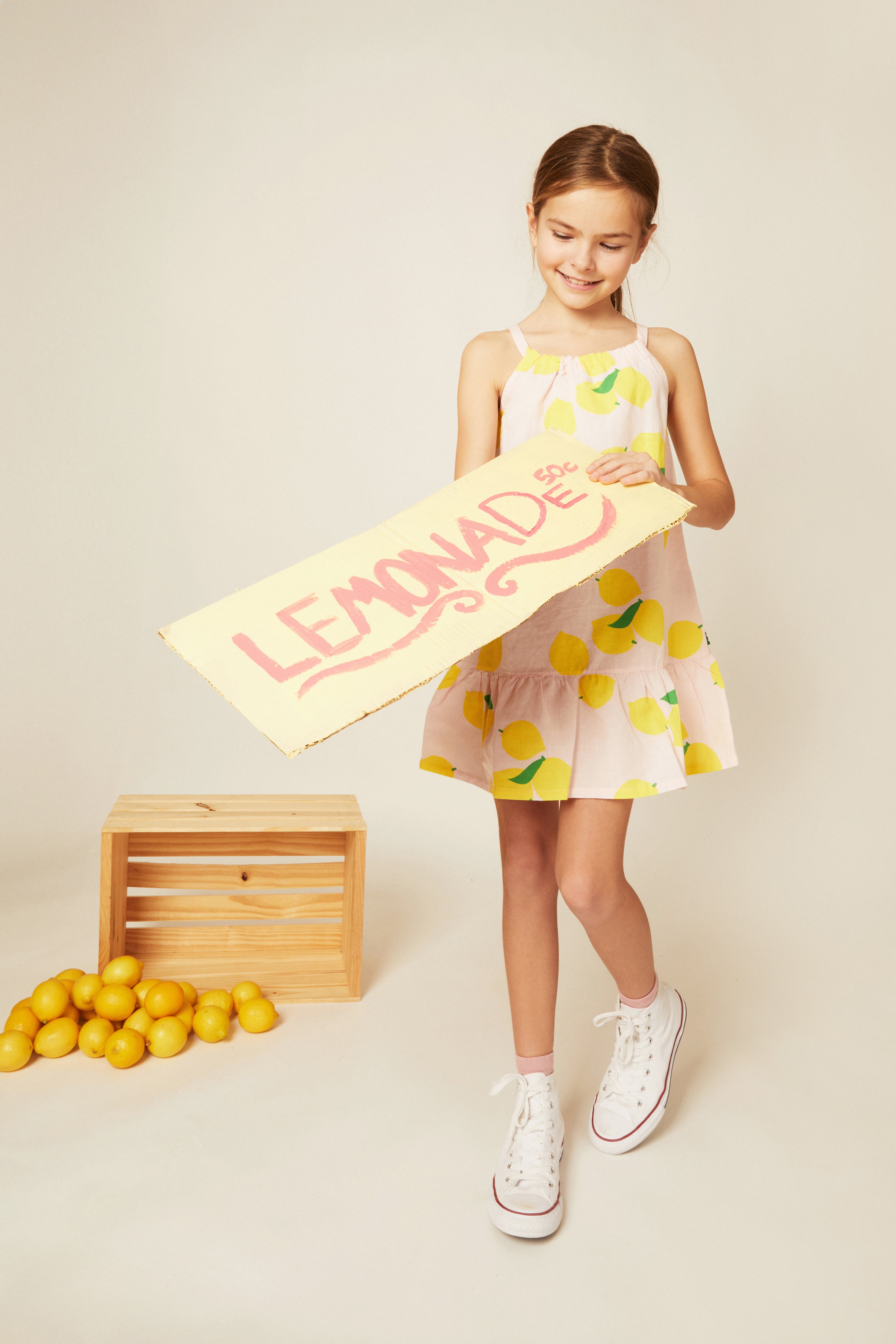 Linen Lemon Strappy Kid Dress