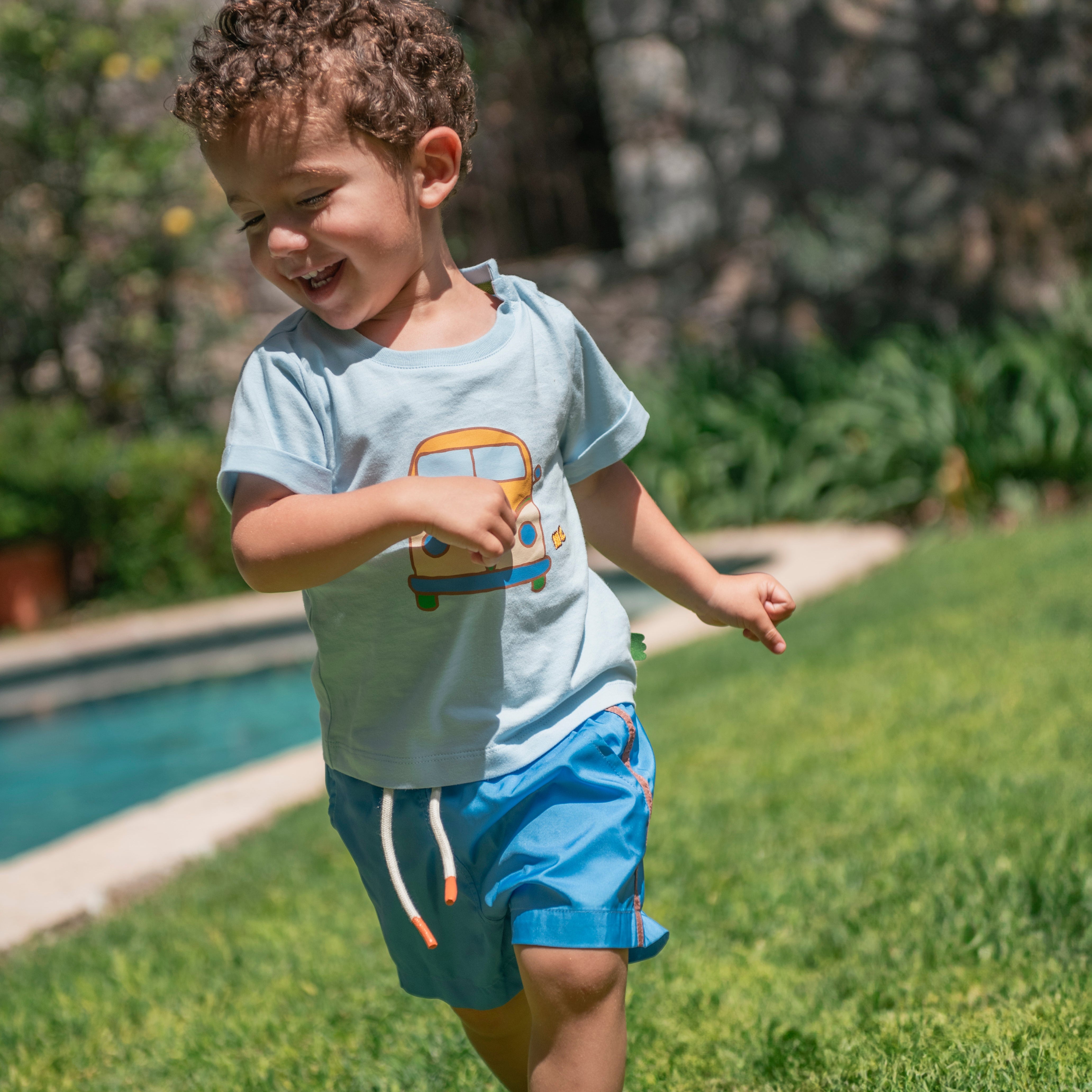 Recycled Blue Colorblock Swim Trunk