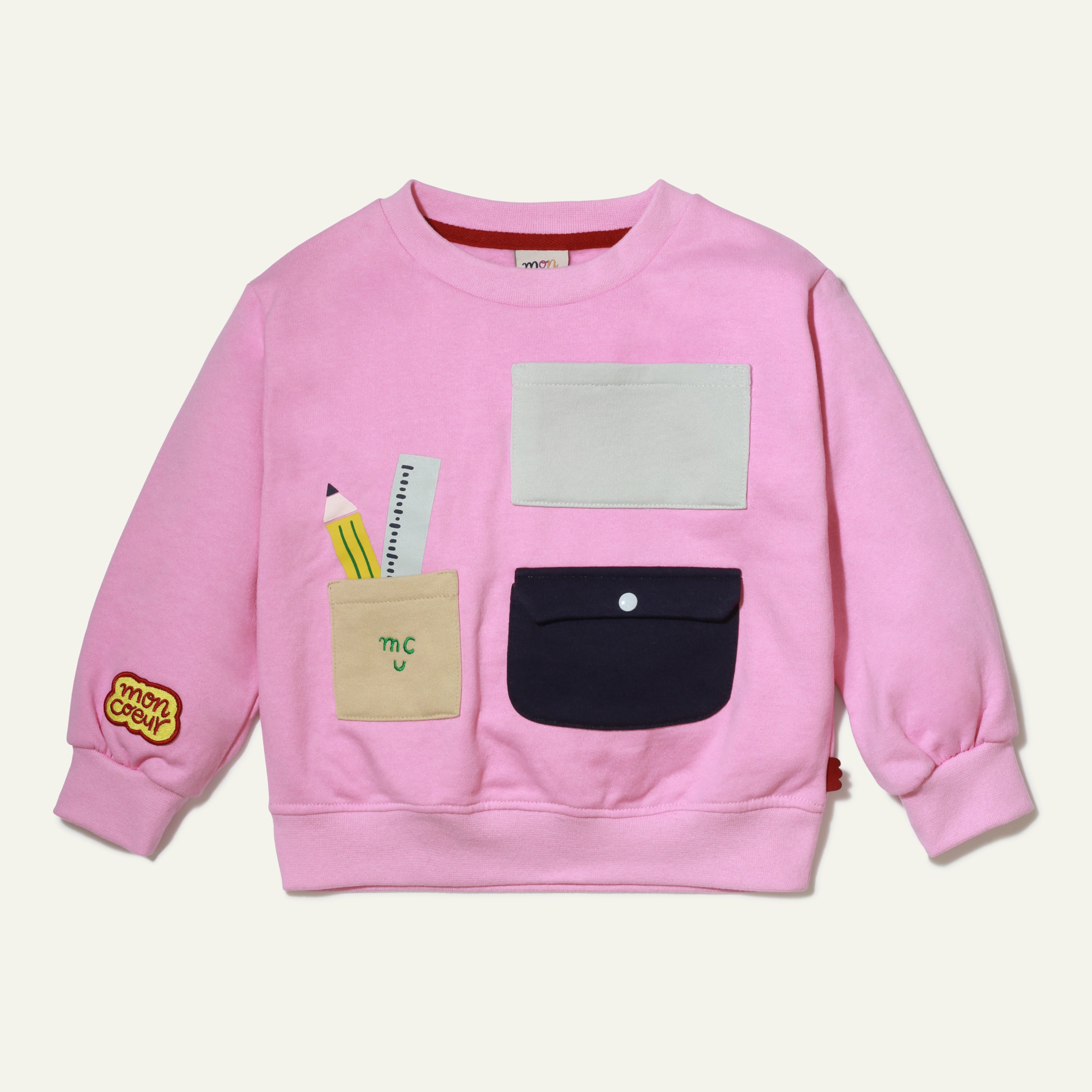 Recycled Cotton Pockets Kid Pink Sweatshirt