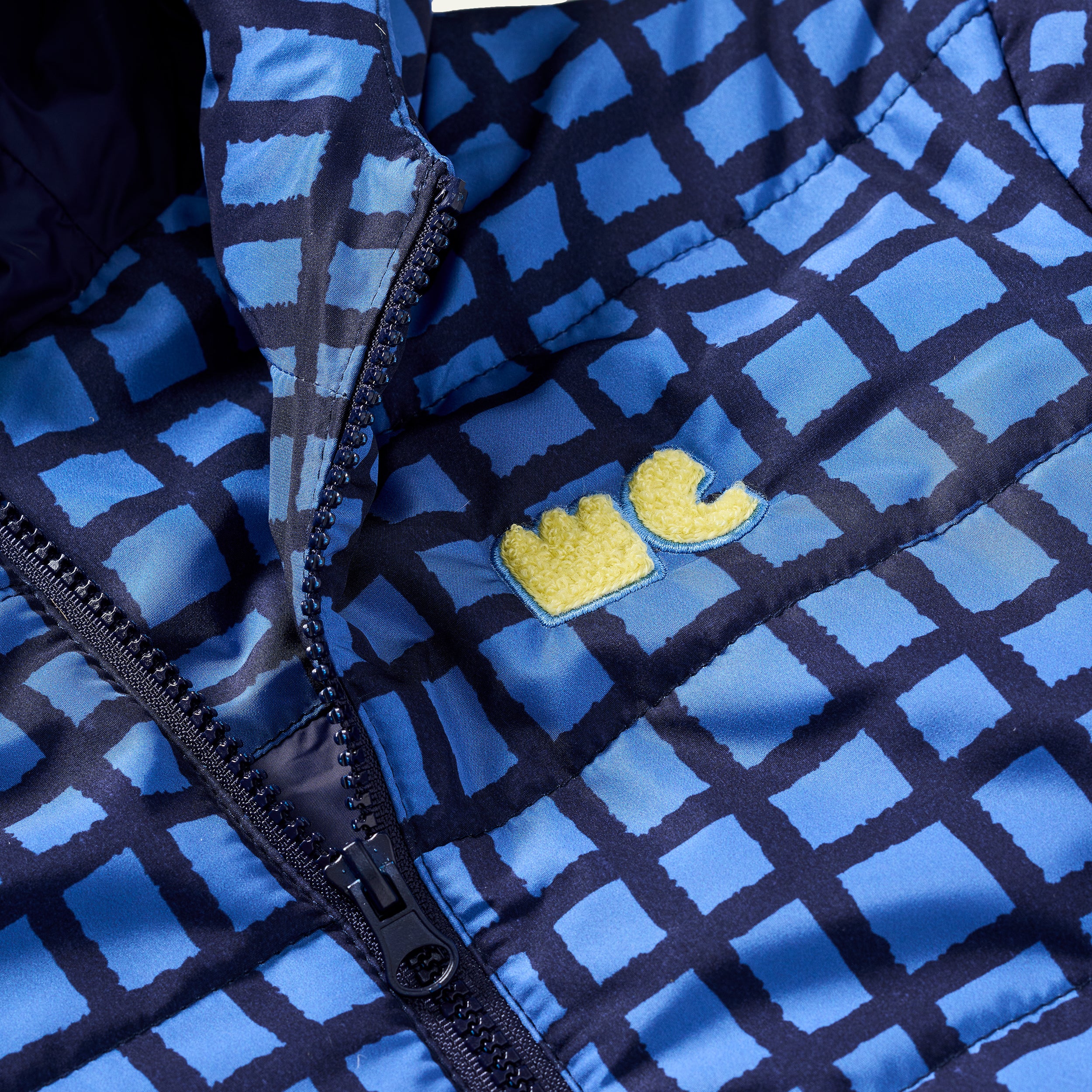 Recycled Polyester Blue Grid Lightweight Puffer