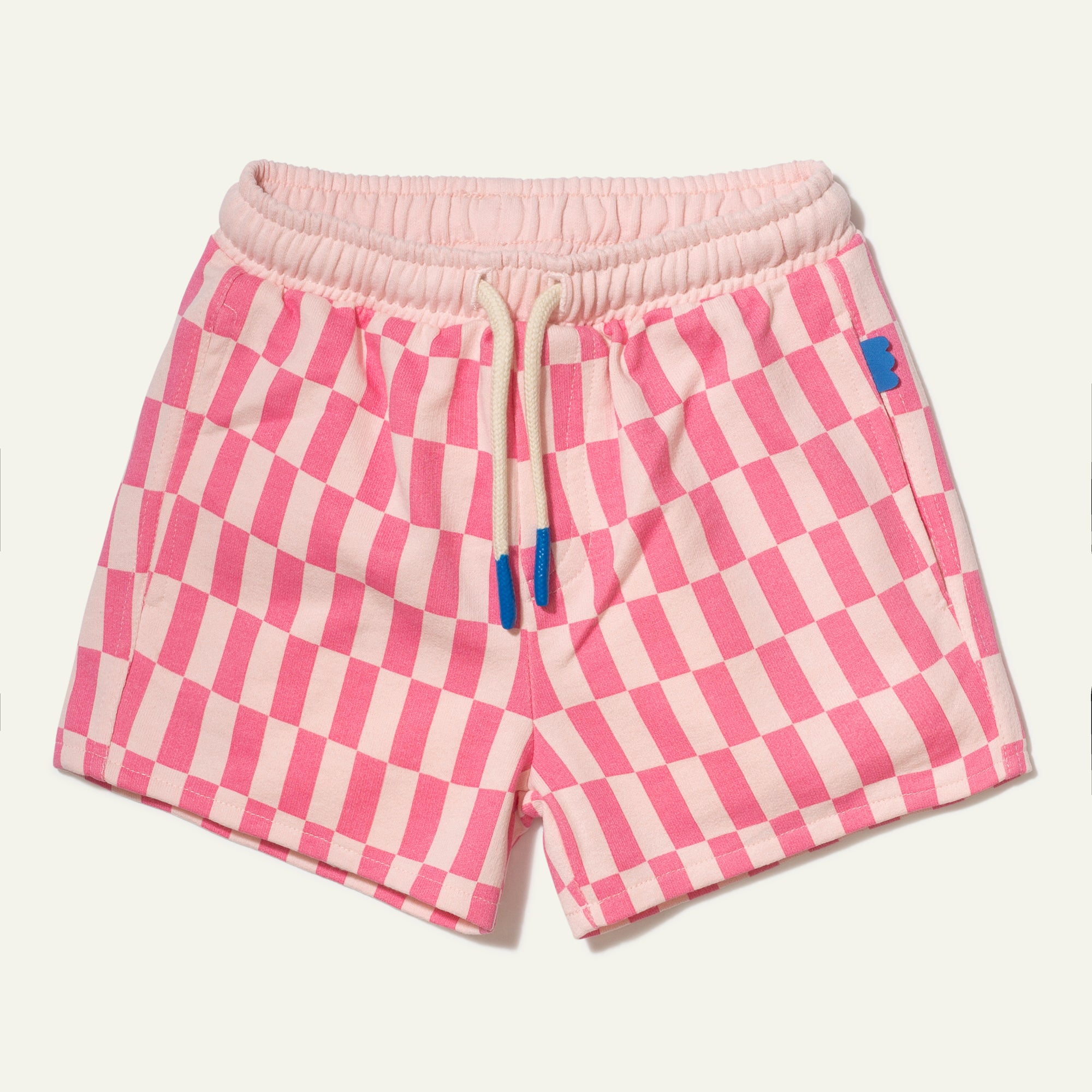 Recycled Cotton Pink Checkered Cropped Kid Short