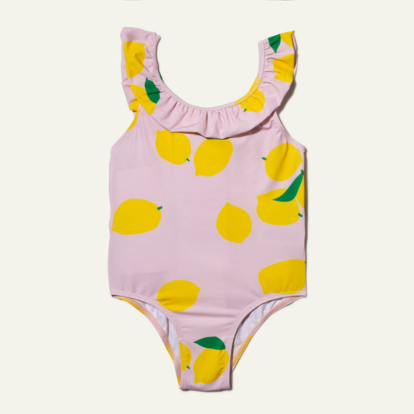 UPF 50+ Recycled Polyester Lemon Kid Ruffle Swimsuit