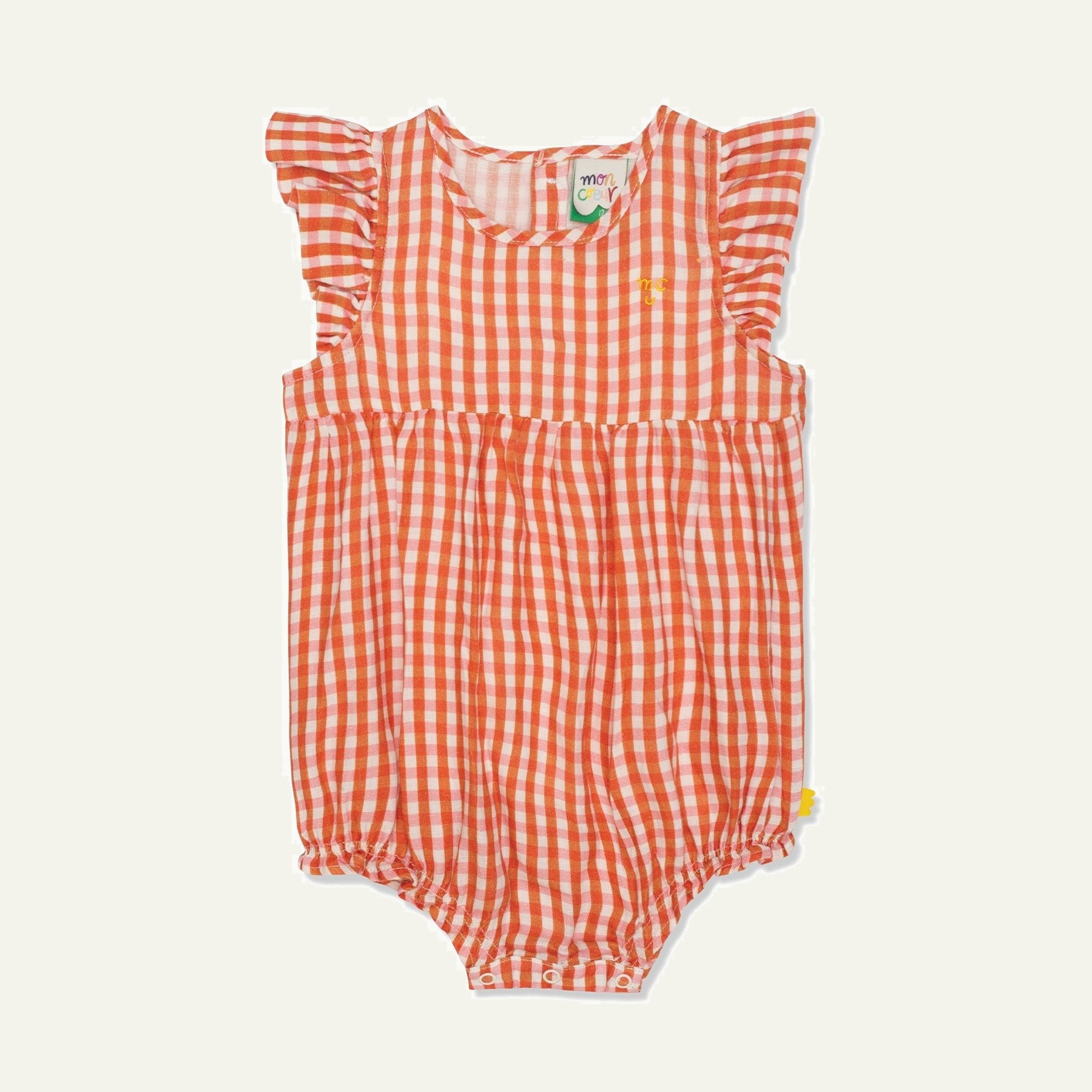 Misty Rose Gingham Linen Baby Girl Romper